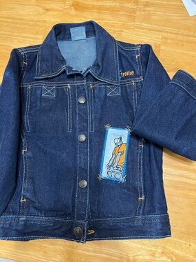 Kids Dark Blue Denim Jean Jacket with Graphic Patch